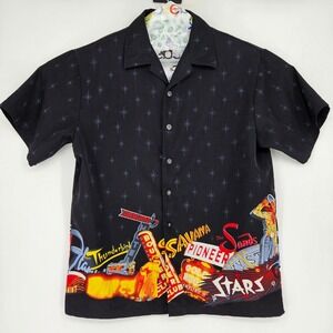 VTG C Two Hawaiian Shirt Mens Large Short Sleeve USA Button Up Vegas Signs Black